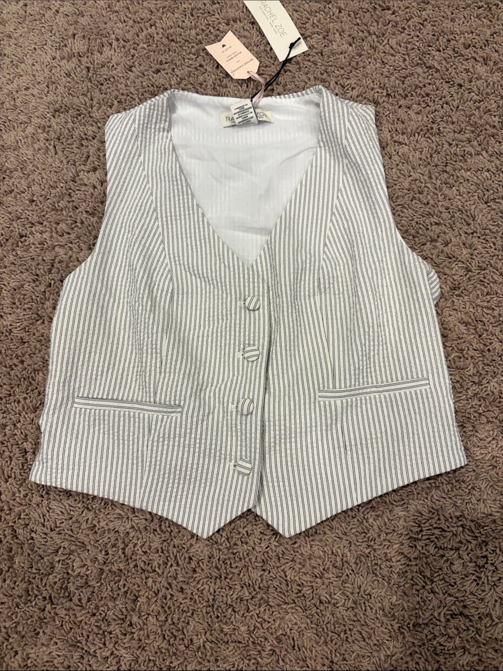 Rachel Zoe White and Gray Striped Button Vest